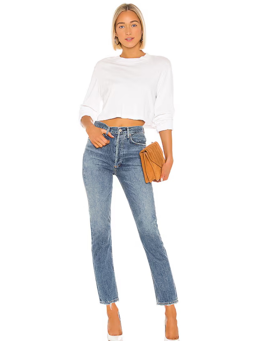 Agolde Cropped High-Rise Straight Jeans in Medium Blue